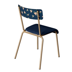 Chaise d’écolier Adulte Suzie bi-matière Dossier imprimé Rosa Bonheur & Assise en velours Bleu Marine - Pieds Dorés