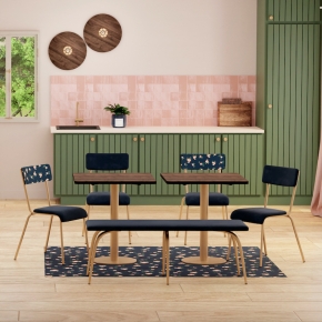 Chaise d’écolier Adulte Suzie bi-matière Dossier imprimé Rosa Bonheur & Assise en velours Bleu Marine - Pieds Dorés