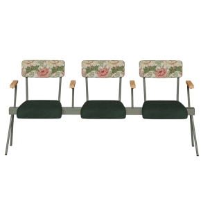 Banc Anouk 3 places - Dossiers en Tissu Bloom & Assises en velours côtelé Vert Forêt, Structure & pieds Kaki