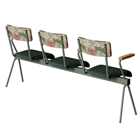 Banc Anouk 3 places - Dossiers en Tissu Bloom & Assises en velours côtelé Vert Forêt, Structure & pieds Kaki