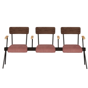 Banc Anouk 3 places - Dossiers Stratifié Bois Foncé & Assises en velours Bois de Rose, Structure & pieds Noirs