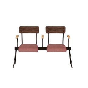 Banc Anouk 2 places - Dossiers Stratifié Bois Foncé & Assises en velours Bois de Rose, Structure & pieds Noirs