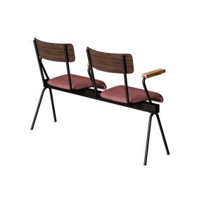 Banc Anouk 2 places - Dossiers Stratifié Bois Foncé & Assises en velours Bois de Rose, Structure & pieds Noirs