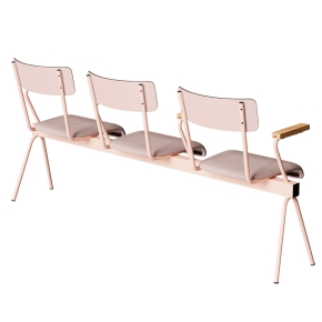 Banc Anouk 3 places - Dossiers Stratifié Uni Rose Poudré & Assises en velours Côtelé Rose Poudré, Structure & pieds Rose poudré