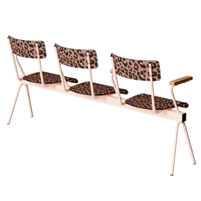 Banc Anouk 3 places - Dossiers & Assises imprimé Graou, Structure & pieds Rose poudré