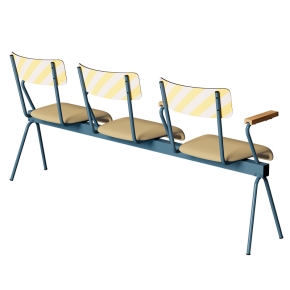 Banc Anouk 3 places - Dossiers Ice Cream Jaune & Assises en tissu Jaune, Structure & pieds Bleu