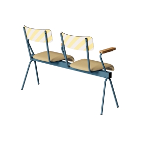 Banc Anouk 2 places - Dossiers Ice Cream Jaune & Assises en tissu Jaune, Structure & pieds Bleu