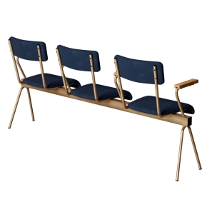 Banc Anouk 3 places - Dossiers & Assises en velours Bleu Marine, Structure & pieds Dorés