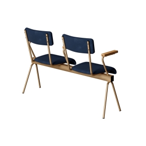 Banc Anouk 2 places - Dossiers & Assises en velours Bleu Marine, Structure & pieds Dorés