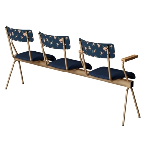 Banc Anouk 3 places - Dossiers Rosa Bonheur & Assises en velours Bleu Marine, Structure & pieds Dorés