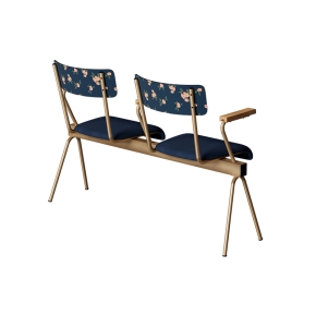 Banc Anouk 2 places - Dossiers Rosa Bonheur & Assises en velours Bleu Marine, Structure & pieds Dorés