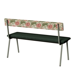 Banc Anita – Dossier Tissu Bloom et Assise Velours Côtelé Vert Forêt - Pieds Kaki