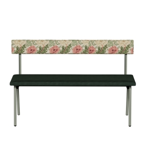 Banc Anita – Dossier Tissu Bloom et Assise Velours Côtelé Vert Forêt - Pieds Kaki