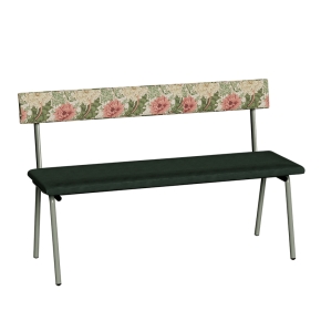 Banc Anita – Dossier Tissu Bloom et Assise Velours Côtelé Vert Forêt - Pieds Kaki