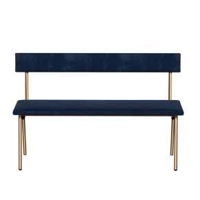 Banc Anita – Dossier et Assise Velours Bleu Marine - Pieds Dorés