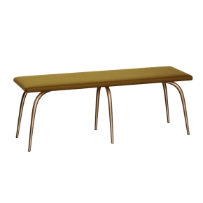 Banc Annie – Assise Uni Velours Ocre - Pieds Dorés