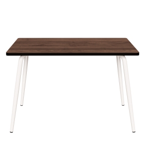 Table Retro Véra 120x70 - imprimé Bois Foncé Pieds Blancs