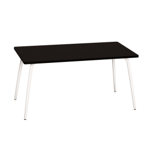 Table Retro Véra Rectangulaire 160x80 - Stratifié uni Noir - Pieds Blancs