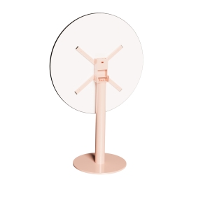 Table ronde rabattable Albertine - Stratifié Imprimé Bois Foncé - Pied Rose Poudré