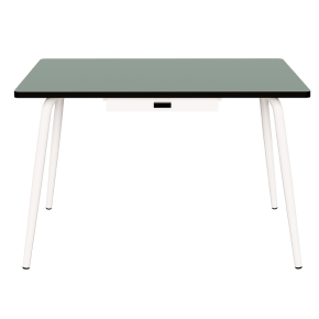 Table Véra avec Tiroir – Stratifié Uni Kaki - Pieds Blancs