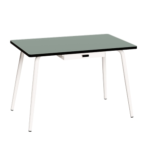 Table Véra avec Tiroir – Stratifié Uni Kaki - Pieds Blancs