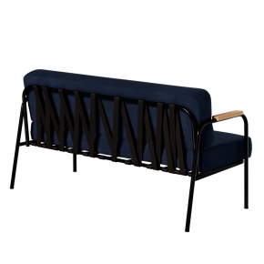 Canapé Barnabé – uni Dossier & Assise Velours Bleu Marine - Pieds Noirs