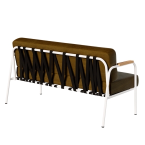 Canapé Barnabé – uni Dossier & Assise Velours Jaune Ocre - Pieds Blancs