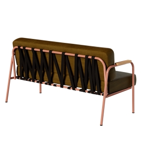 Canapé Barnabé – uni Dossier & Assise Velours Jaune Ocre - Pieds Terracotta