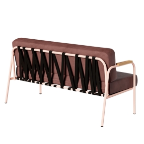 Canapé Barnabé – uni Dossier & Assise Velours Bois de Rose - Pieds Rose Poudré