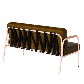 Canapé Barnabé – uni Dossier & Assise Velours Jaune Ocre - Pieds Rose Poudré