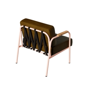 Fauteuil Barnabé – uni Dossier & Assise Velours Jaune Ocre - Pieds Rose Poudré