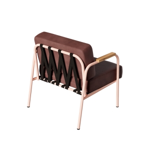 Fauteuil Barnabé – uni Dossier & Assise Velours Bois de Rose - Pieds Rose Poudré