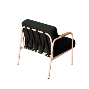 Fauteuil Barnabé – uni Dossier & Assise Velours côtelé Vert Forêt - Pieds Rose Poudré