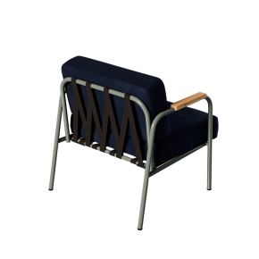 Fauteuil Barnabé – uni Dossier & Assise Velours Bleu Marine - Pieds Kaki
