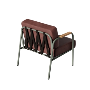 Fauteuil Barnabé – uni Dossier & Assise Velours Bois de Rose - Pieds Kaki