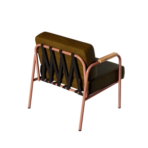 Fauteuil Barnabé – uni Dossier & Assise Velours Jaune Ocre - Pieds Terracotta