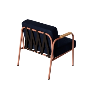 Fauteuil Barnabé – uni Dossier & Assise Velours Bleu Marine - Pieds Terracotta