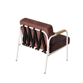 Fauteuil Barnabé – uni Dossier & Assise Velours Bois de Rose - Pieds Blancs