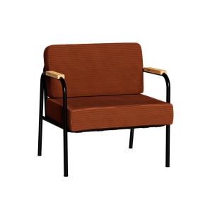 Fauteuil Barnabé – uni Dossier & Assise Velours côtelé Paprika - Pieds Noirs