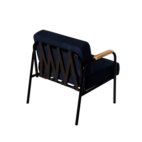 Fauteuil Barnabé – uni Dossier & Assise Velours Bleu Marine - Pieds Noirs