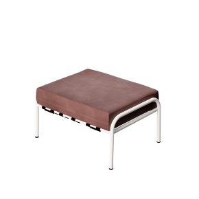 Pouf Barnabé, Assise Velours Bois de Rose - Pieds Blancs