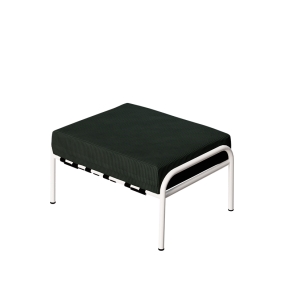 Pouf Barnabé, Assise Velours côtelé Vert Forêt - Pieds Blancs