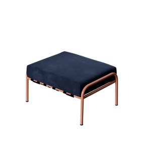 Pouf Barnabé, Assise Velours Bleu Marine - Pieds Terracotta
