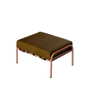 Pouf Barnabé, Assise Velours Jaune Ocre - Pieds Terracotta