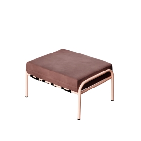 Pouf Barnabé, Assise Velours Bois de Rose - Pieds Rose Poudré
