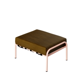 Pouf Barnabé, Assise Velours Jaune Ocre - Pieds Rose Poudré