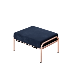 Pouf Barnabé, Assise Velours Bleu Marine - Pieds Rose Poudré