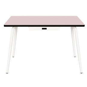 Table Véra avec Tiroir – Stratifié Uni Rose Poudré - Pieds Blancs