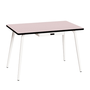 Table Véra avec Tiroir – Stratifié Uni Rose Poudré - Pieds Blancs