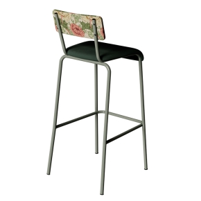Chaise de bar Suzie 75cm - Dossier en Tissu Bloom & Assise Velours Côtelé Vert Forêt - Pieds Kaki
